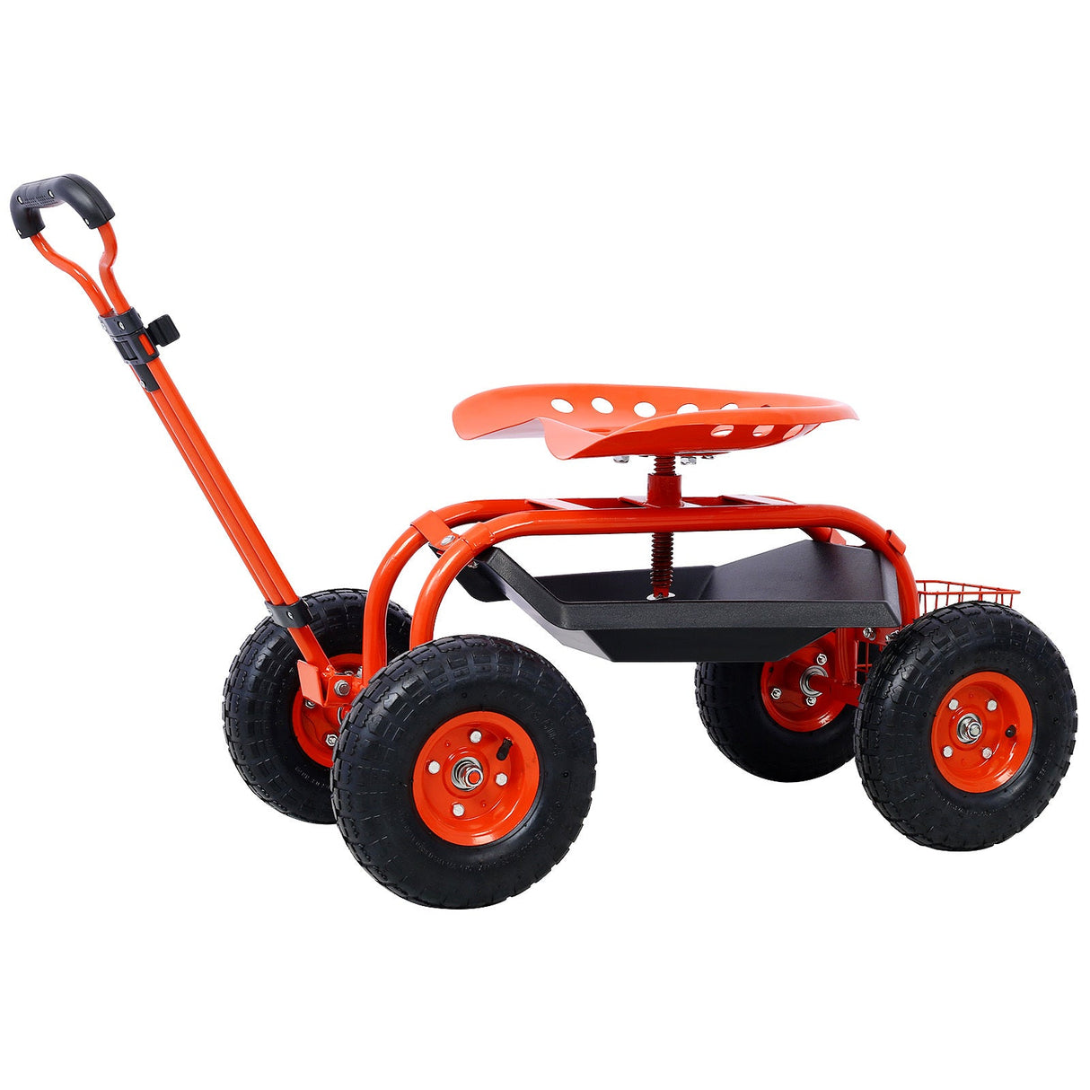 Rolling Garden Scooter Cart Seat with Wheels and Tool Tray 360 Swivel Seat - Red - Fab Heavy Parts