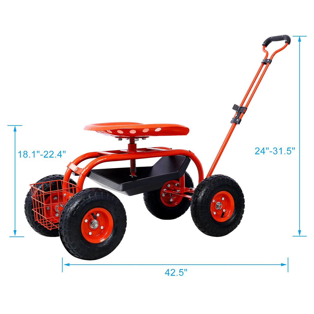 Rolling Garden Scooter Cart Seat with Wheels and Tool Tray 360 Swivel Seat - Red - Fab Heavy Parts