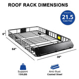 Roof Rack Basket With Net Rooftop Steel Roof Rack Cargo Carrier with 250 Lbs Capacity Extension Black Car Top Luggage Holder 64"x 39" Universal for SUV Wagon Seden - Fab Heavy Parts