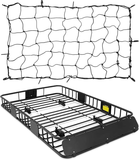 Roof Rack Basket With Net Rooftop Steel Roof Rack Cargo Carrier with 250 Lbs Capacity Extension Black Car Top Luggage Holder 64"x 39" Universal for SUV Wagon Seden - Fab Heavy Parts