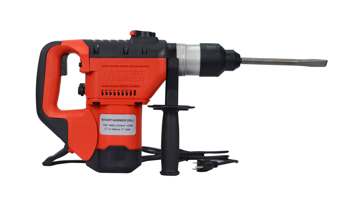 Rotary Hammer 1100W 1 - 1/2" SDS Plus Drill 3 Functions Red Black - Fab Heavy Parts
