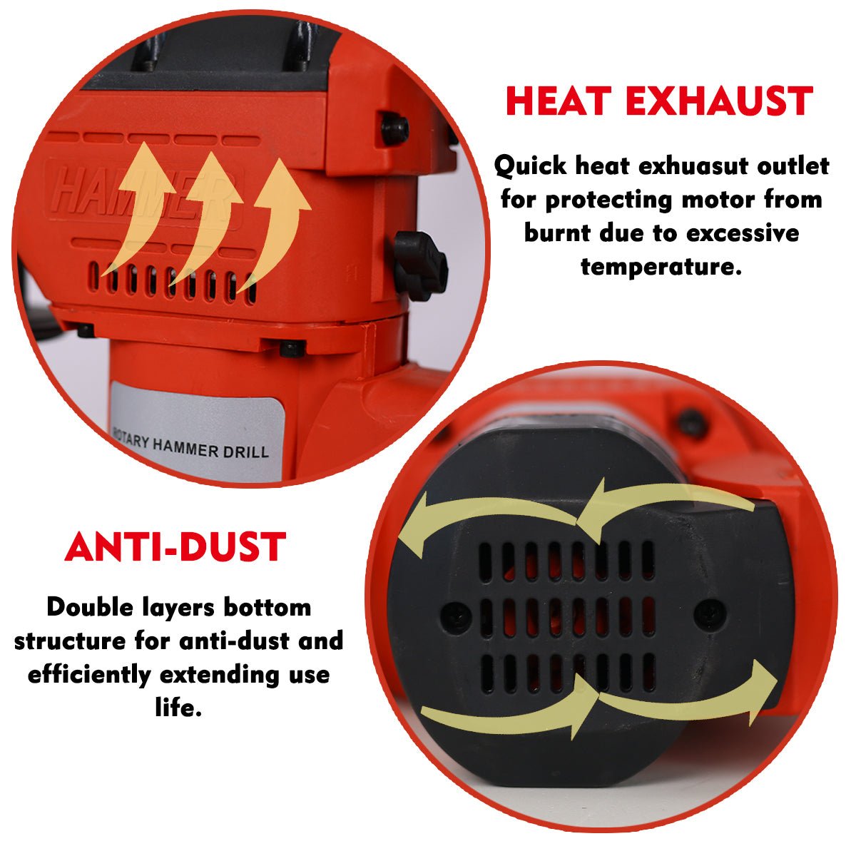 Rotary Hammer 1100W 1 - 1/2" SDS Plus Drill 3 Functions Red Black - Fab Heavy Parts