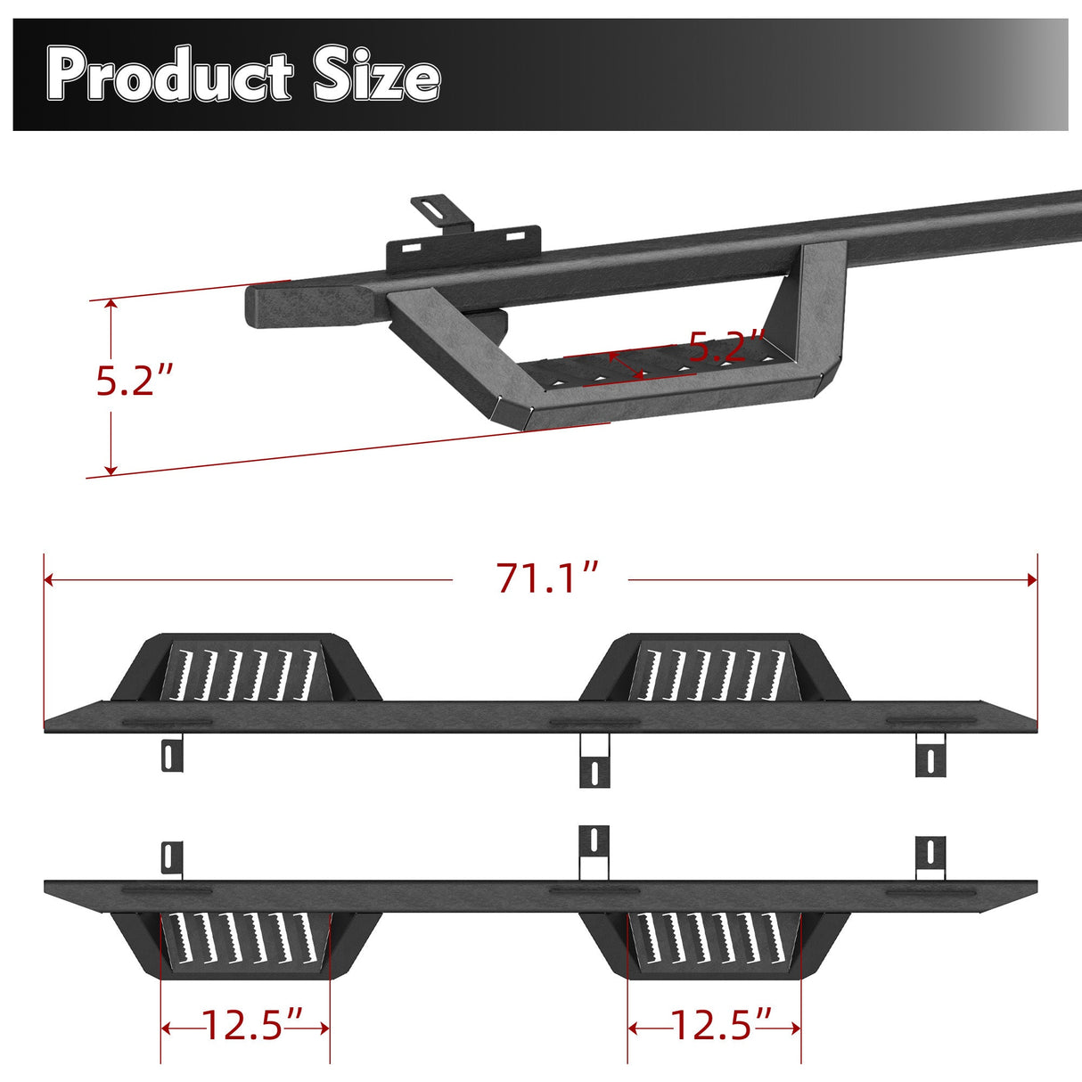 Running Boards Fits For 07 - 18 Jeep Wrangler JK 4 Doors Black Powder Coated Side Steps - Fab Heavy Parts