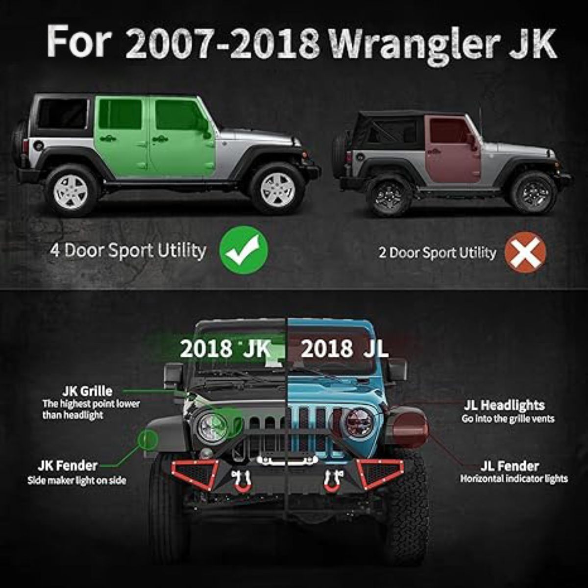 Running Boards Fits For 07 - 18 Jeep Wrangler JK 4 Doors Black Powder Coated Side Steps - Fab Heavy Parts