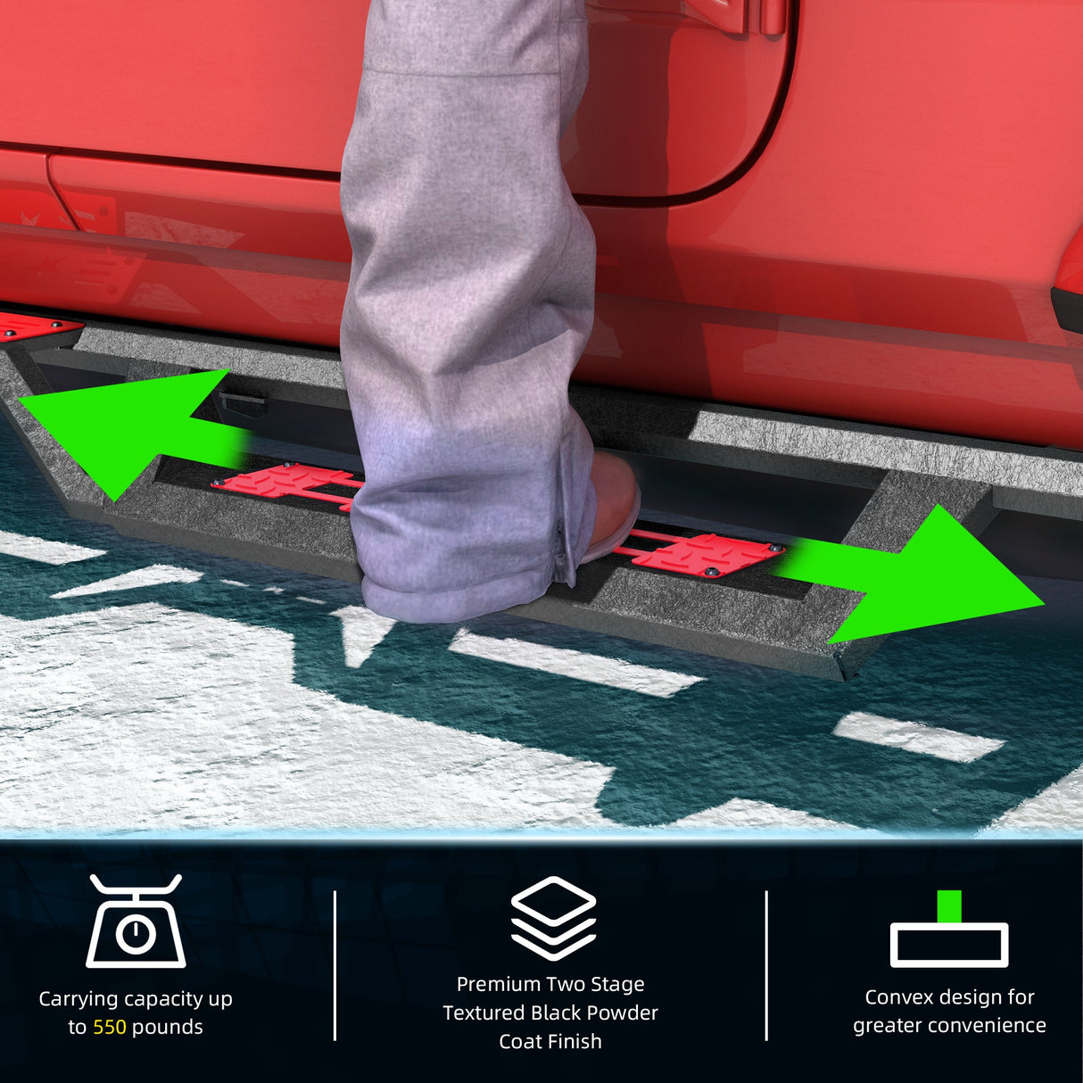 Running Boards Fits For 2007 - 2017 Jeep Wrangler JL 4 Door Black Powder Coated Nerf Bar with Two Stairs Design Two - Color Pedals Switchable Freely - Fab Heavy Parts