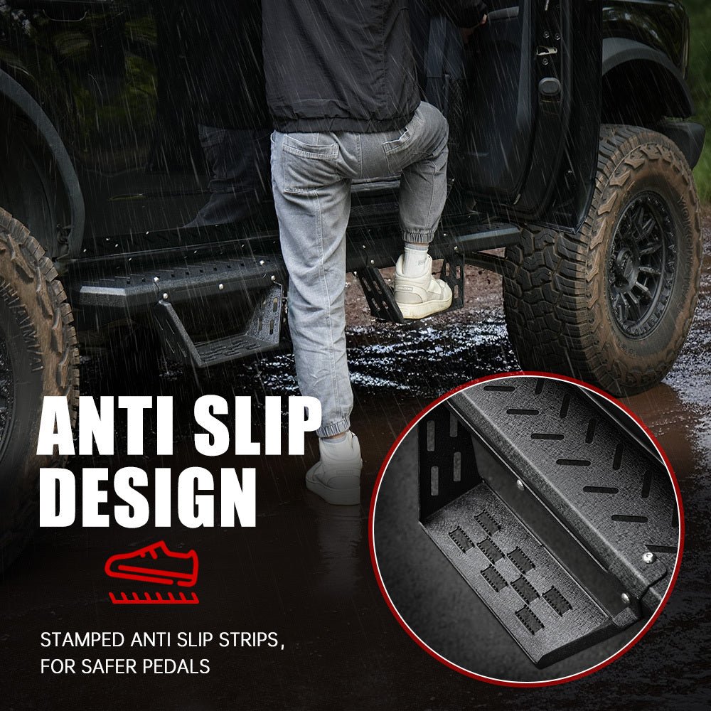 Running Boards Fits for Ford Bronco 4 Door 2021 - 2024 (Not Fit for Sport) Two Stairs Side Steps Anti - Slip Drop Down Rock Sliders Step Bars - Fab Heavy Parts