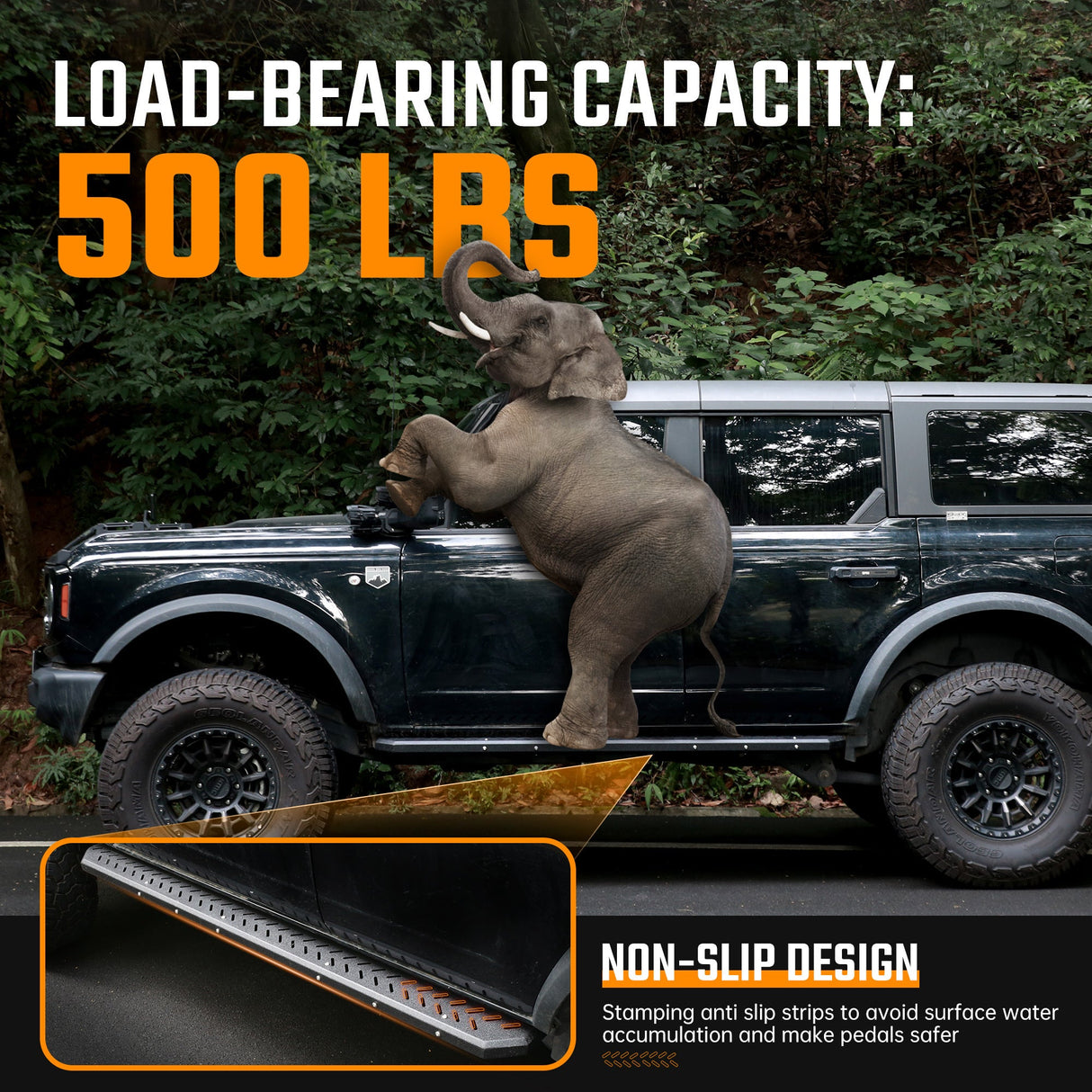 Running Boards Fits for Ford Bronco 4 Door 2021 - 2024 (Not Fit for Sport) Two Stairs Side Steps Anti - Slip Drop Down Rock Sliders Step Bars - Fab Heavy Parts