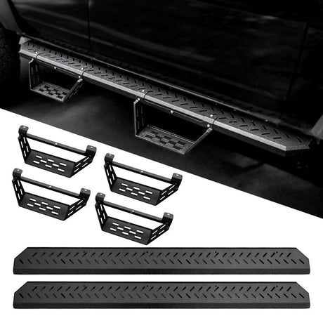 Running Boards Fits for Ford Bronco 4 Door 2021 - 2024 (Not Fit for Sport) Two Stairs Side Steps Anti - Slip Drop Down Rock Sliders Step Bars - Fab Heavy Parts
