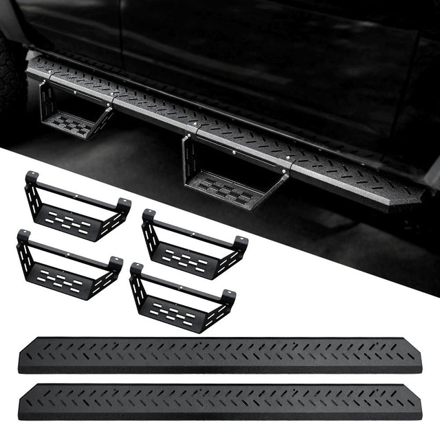 Running Boards Fits for Ford Bronco 4 Door 2021 - 2024 (Not Fit for Sport) Two Stairs Side Steps Anti - Slip Drop Down Rock Sliders Step Bars - Fab Heavy Parts