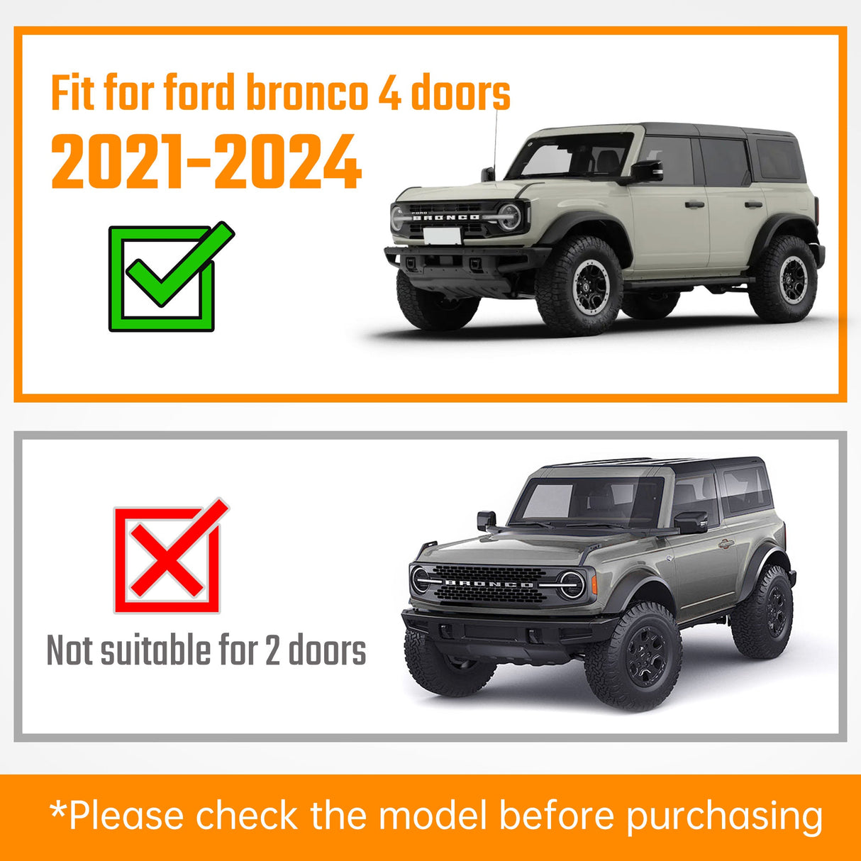 Running Boards Fits for Ford Bronco 4 Door 2021 - 2024 (Not Fit for Sport) Two Stairs Side Steps Anti - Slip Drop Down Rock Sliders Step Bars - Fab Heavy Parts