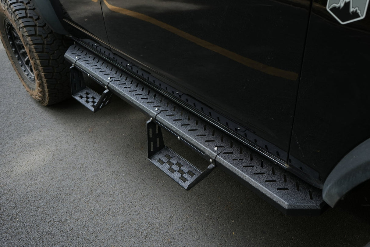 Running Boards Fits for Ford Bronco 4 Door 2021 - 2024 (Not Fit for Sport) Two Stairs Side Steps Anti - Slip Drop Down Rock Sliders Step Bars - Fab Heavy Parts