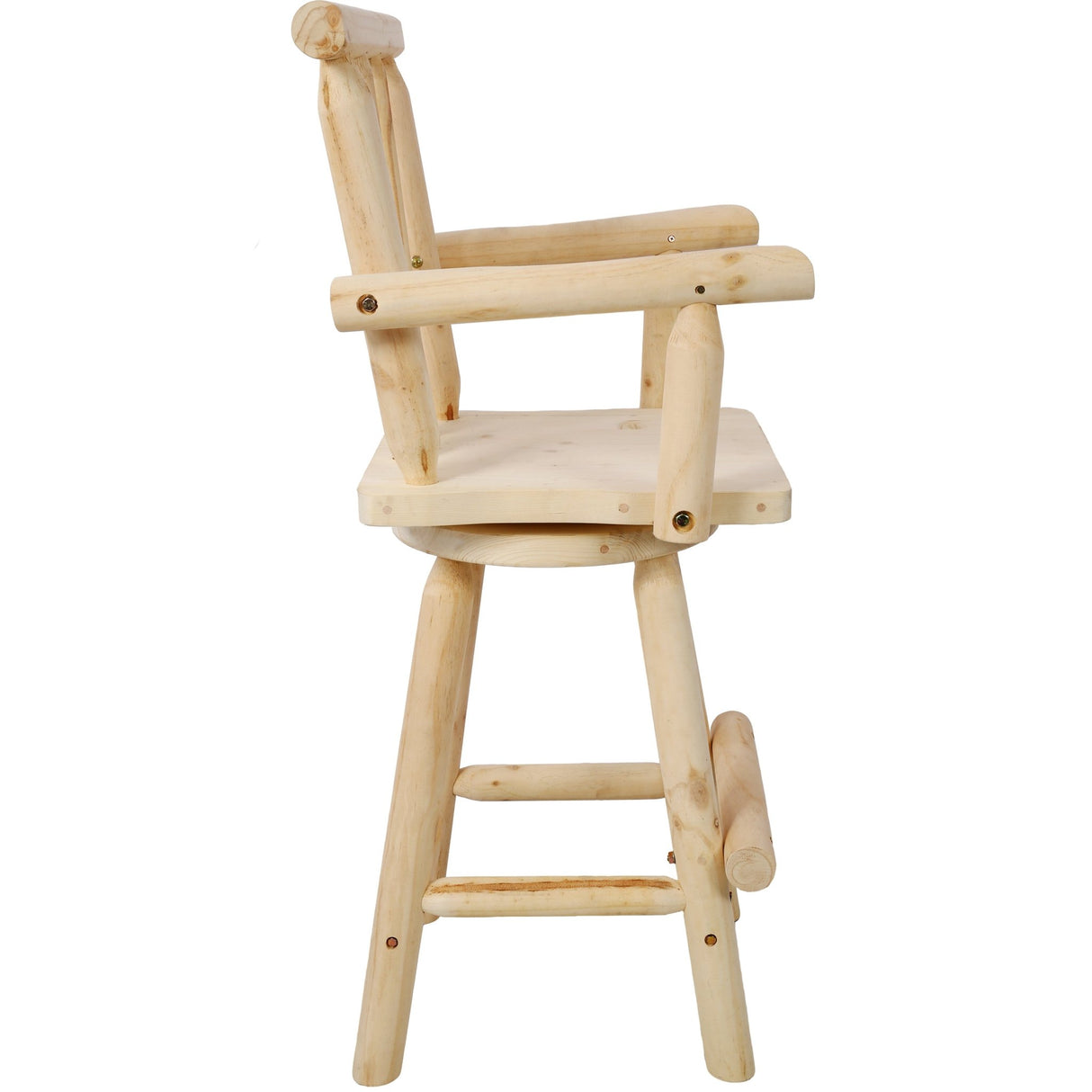 Rustic Bar Stool Fir Wood Construction Chair Backrest Footrest Wide Armrest 4 - Foot - Light Brown - Fab Heavy Parts