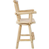 Rustic Bar Stool Fir Wood Construction Chair Backrest Footrest Wide Armrest 4 - Foot - Light Brown - Fab Heavy Parts