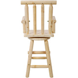 Rustic Bar Stool Fir Wood Construction Chair Backrest Footrest Wide Armrest 4 - Foot - Light Brown - Fab Heavy Parts