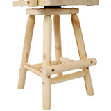Rustic Bar Stool Fir Wood Construction Chair Backrest Footrest Wide Armrest 4 - Foot - Light Brown - Fab Heavy Parts
