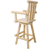 Rustic Bar Stool Fir Wood Construction Chair Backrest Footrest Wide Armrest 4 - Foot - Light Brown - Fab Heavy Parts