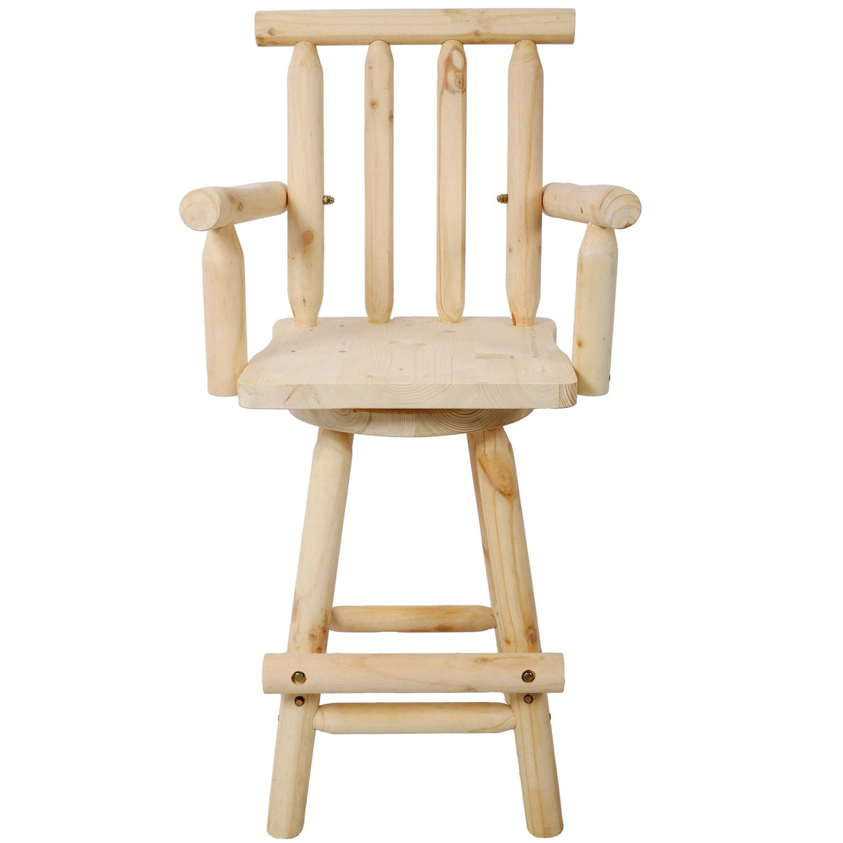 Rustic Bar Stool Fir Wood Construction Chair Backrest Footrest Wide Armrest 4 - Foot - Light Brown - Fab Heavy Parts