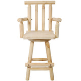 Rustic Bar Stool Fir Wood Construction Chair Backrest Footrest Wide Armrest 4 - Foot - Light Brown - Fab Heavy Parts