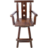 Rustic Bar Stool Fir Wood Construction Chair with Decorative Star Backrest Footrest Wide Armrest Pub 4 - Foot - Brown - Fab Heavy Parts