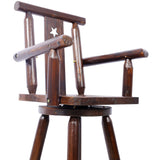 Rustic Bar Stool Fir Wood Construction Chair with Decorative Star Backrest Footrest Wide Armrest Pub 4 - Foot - Brown - Fab Heavy Parts