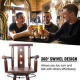 Rustic Bar Stool Fir Wood Construction Chair with Decorative Star Backrest Footrest Wide Armrest Pub 4 - Foot - Brown - Fab Heavy Parts