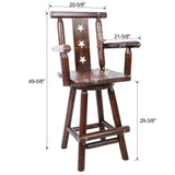 Rustic Bar Stool Fir Wood Construction Chair with Decorative Star Backrest Footrest Wide Armrest Pub 4 - Foot - Brown - Fab Heavy Parts