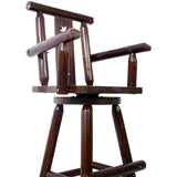 Rustic Bar Stool Fir Wood Construction Chair with Decorative Star Backrest Footrest Wide Armrest Pub 4 - Foot - Brown - Fab Heavy Parts
