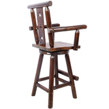 Rustic Bar Stool Fir Wood Construction Chair with Decorative Star Backrest Footrest Wide Armrest Pub 4 - Foot - Brown - Fab Heavy Parts