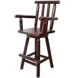 Rustic Bar Stool Fir Wood Construction Chair with Footrest Wide Armrest 4 - Foot - Brown - Fab Heavy Parts