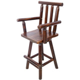 Rustic Bar Stool Fir Wood Construction Chair with Footrest Wide Armrest 4 - Foot - Brown - Fab Heavy Parts