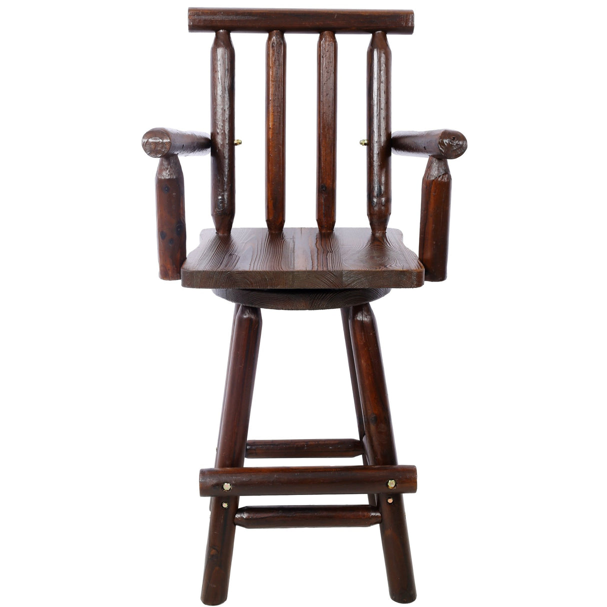 Rustic Bar Stool Fir Wood Construction Chair with Footrest Wide Armrest 4 - Foot - Brown - Fab Heavy Parts