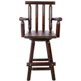 Rustic Bar Stool Fir Wood Construction Chair with Footrest Wide Armrest 4 - Foot - Brown - Fab Heavy Parts