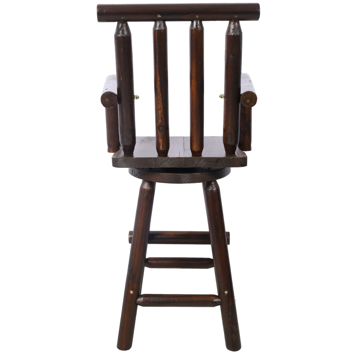 Rustic Bar Stool Fir Wood Construction Chair with Footrest Wide Armrest 4 - Foot - Brown - Fab Heavy Parts