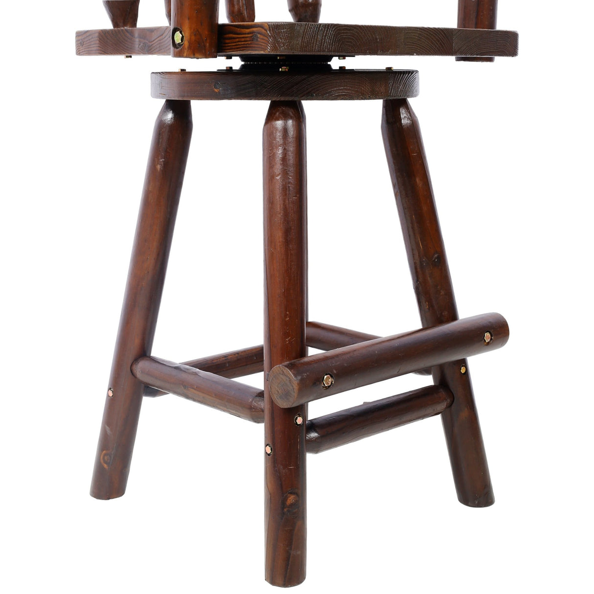 Rustic Bar Stool Fir Wood Construction Chair with Footrest Wide Armrest 4 - Foot - Brown - Fab Heavy Parts