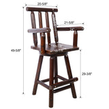 Rustic Bar Stool Fir Wood Construction Chair with Footrest Wide Armrest 4 - Foot - Brown - Fab Heavy Parts