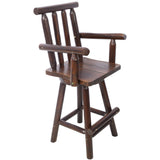 Rustic Bar Stool Fir Wood Construction Chair with Footrest Wide Armrest 4 - Foot - Brown - Fab Heavy Parts