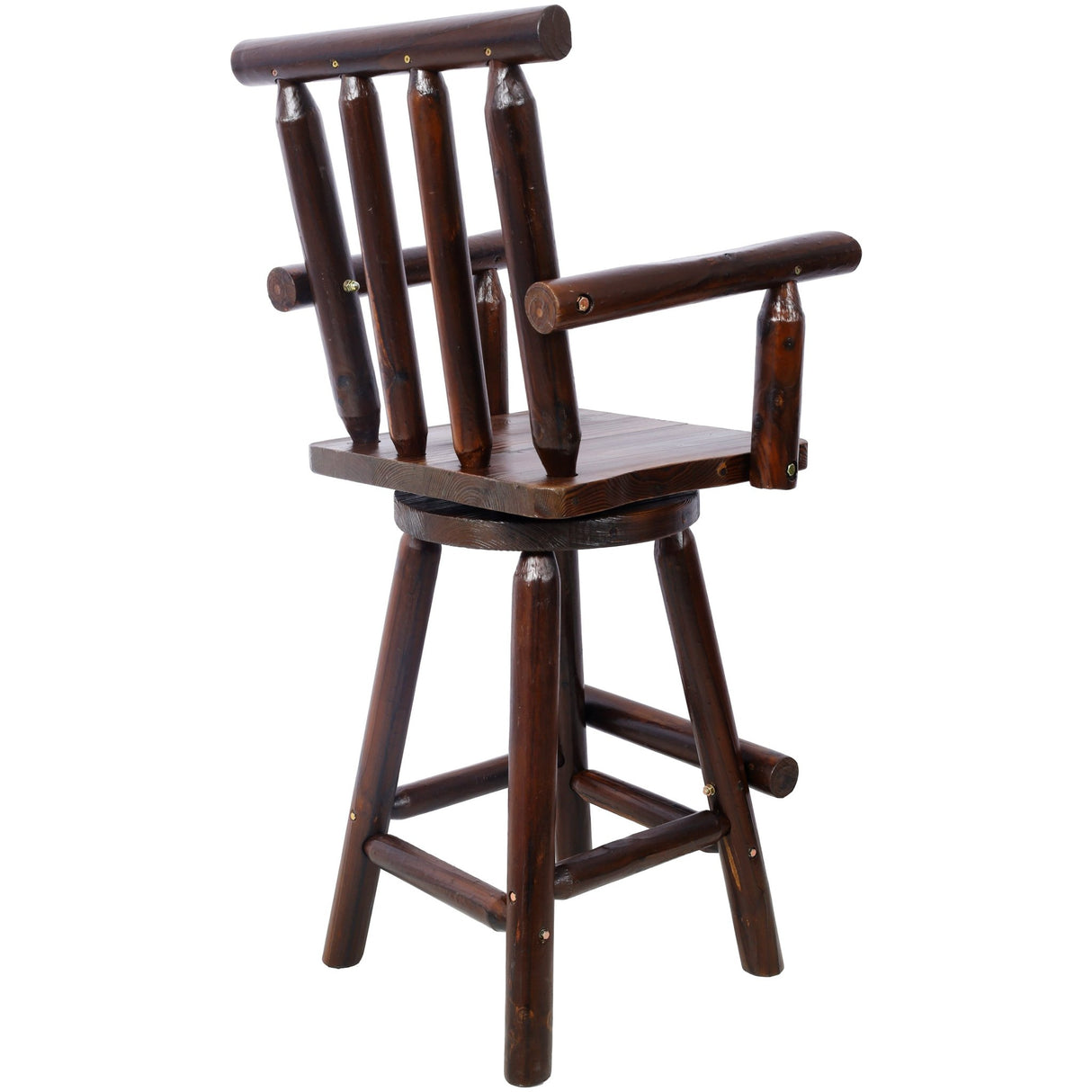 Rustic Bar Stool Fir Wood Construction Chair with Footrest Wide Armrest 4 - Foot - Brown - Fab Heavy Parts