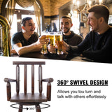 Rustic Bar Stool Fir Wood Construction Chair with Footrest Wide Armrest 4 - Foot - Brown - Fab Heavy Parts