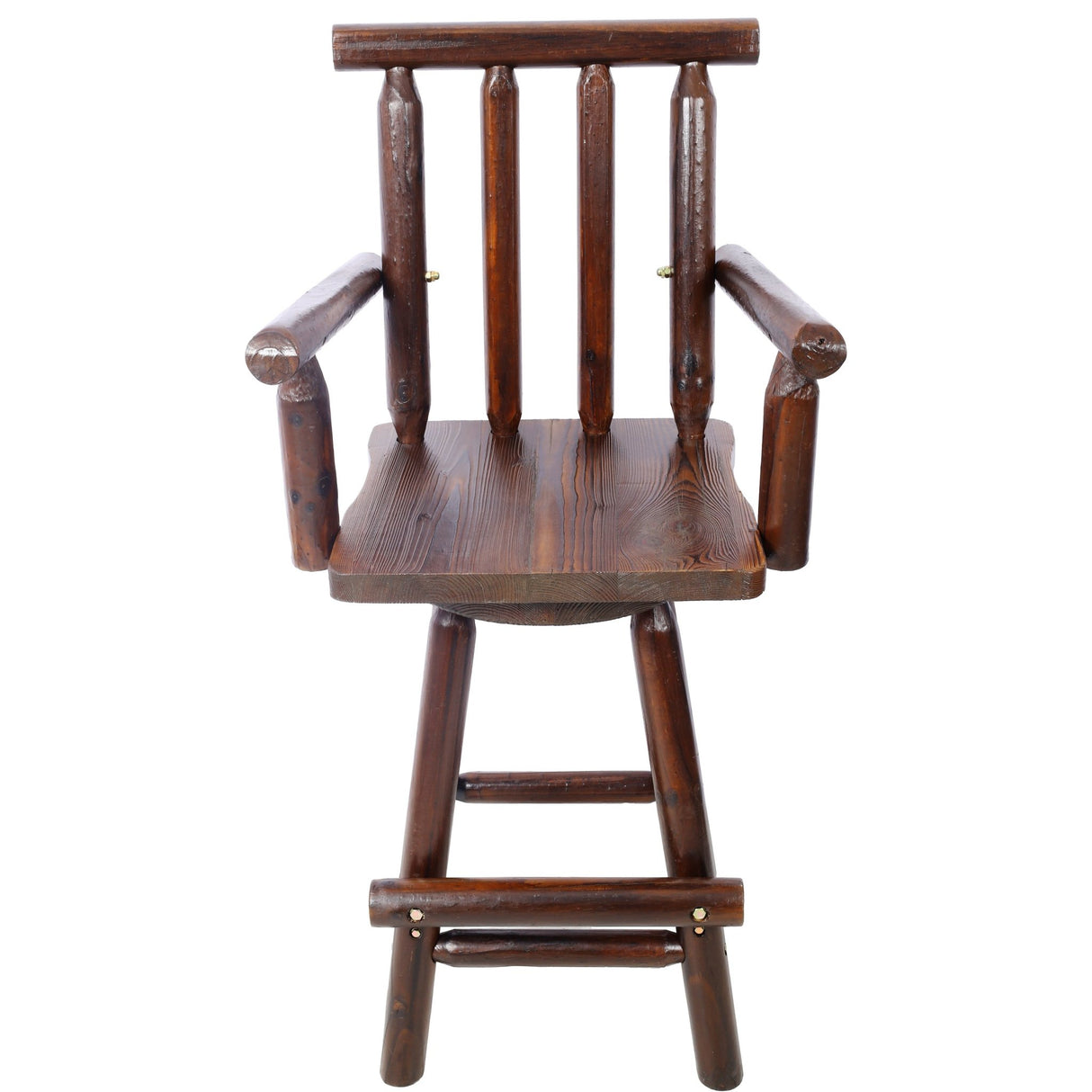 Rustic Bar Stool Fir Wood Construction Chair with Footrest Wide Armrest 4 - Foot - Brown - Fab Heavy Parts