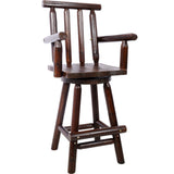 Rustic Bar Stool Fir Wood Construction Chair with Footrest Wide Armrest 4 - Foot - Brown - Fab Heavy Parts