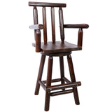 Rustic Bar Stool Fir Wood Construction Chair with Footrest Wide Armrest 4 - Foot - Brown - Fab Heavy Parts