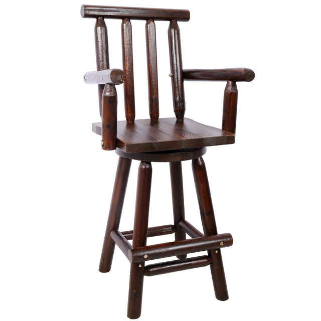 Rustic Bar Stool Fir Wood Construction Chair with Footrest Wide Armrest 4 - Foot - Brown - Fab Heavy Parts