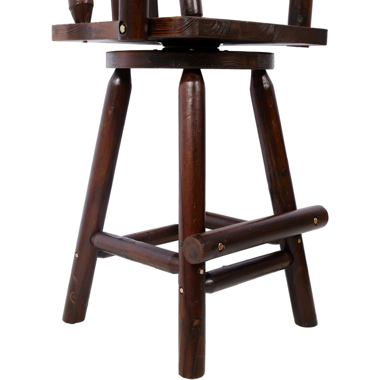 Rustic Bar Stool Fir Wood Construction Chair with Footrest Wide Armrest 4 - Foot - Brown - Fab Heavy Parts