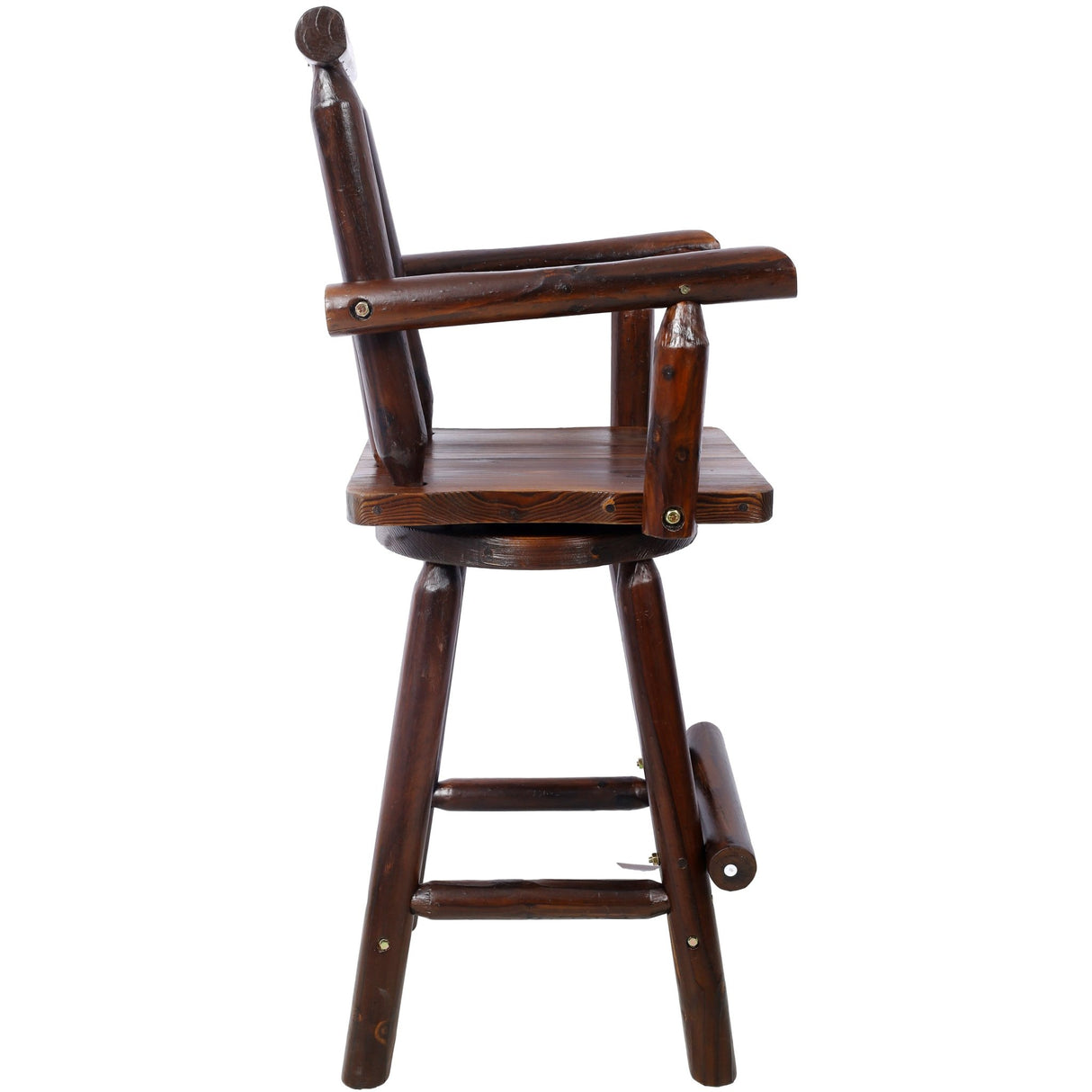 Rustic Bar Stool Fir Wood Construction Chair with Footrest Wide Armrest 4 - Foot - Brown - Fab Heavy Parts