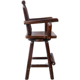 Rustic Bar Stool Fir Wood Construction Chair with Footrest Wide Armrest 4 - Foot - Brown - Fab Heavy Parts