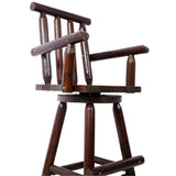 Rustic Bar Stool Fir Wood Construction Chair with Footrest Wide Armrest 4 - Foot - Brown - Fab Heavy Parts