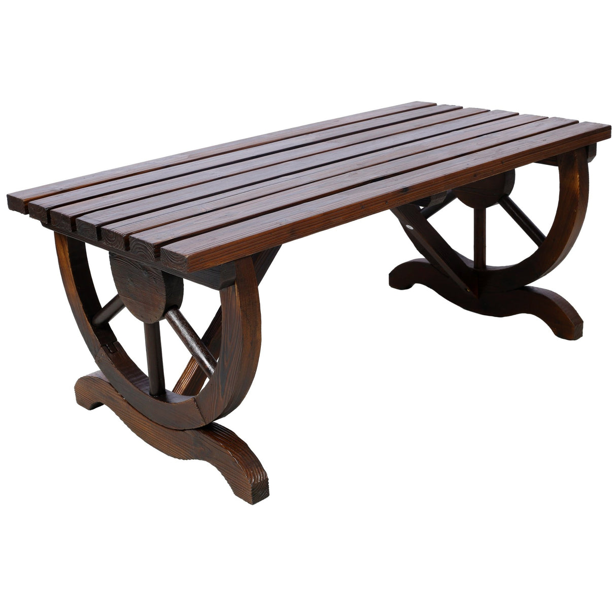 Rustic Wooden Bench with Wagon Wheel Legs 2 People - Fab Heavy Parts
