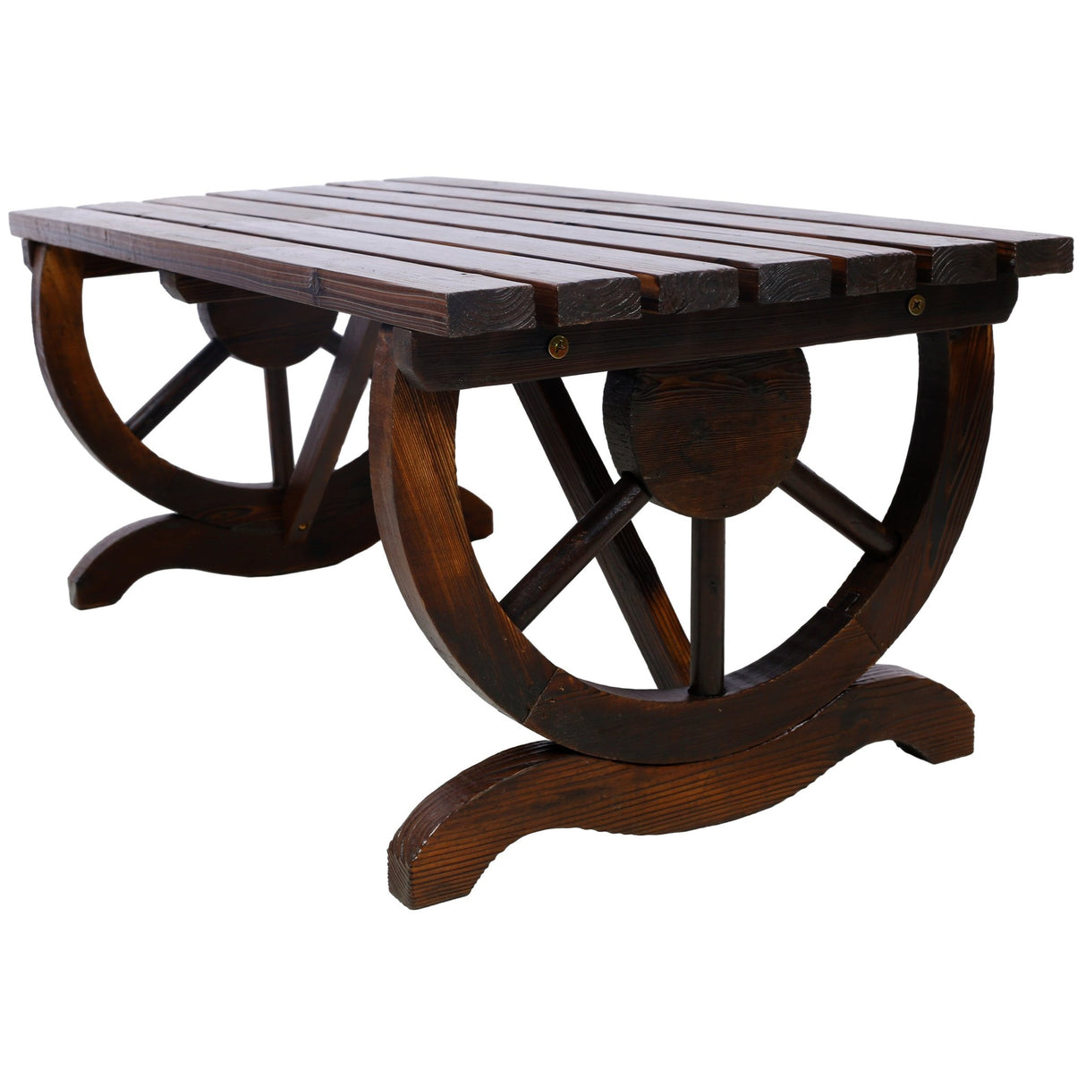 Rustic Wooden Bench with Wagon Wheel Legs 2 People - Fab Heavy Parts