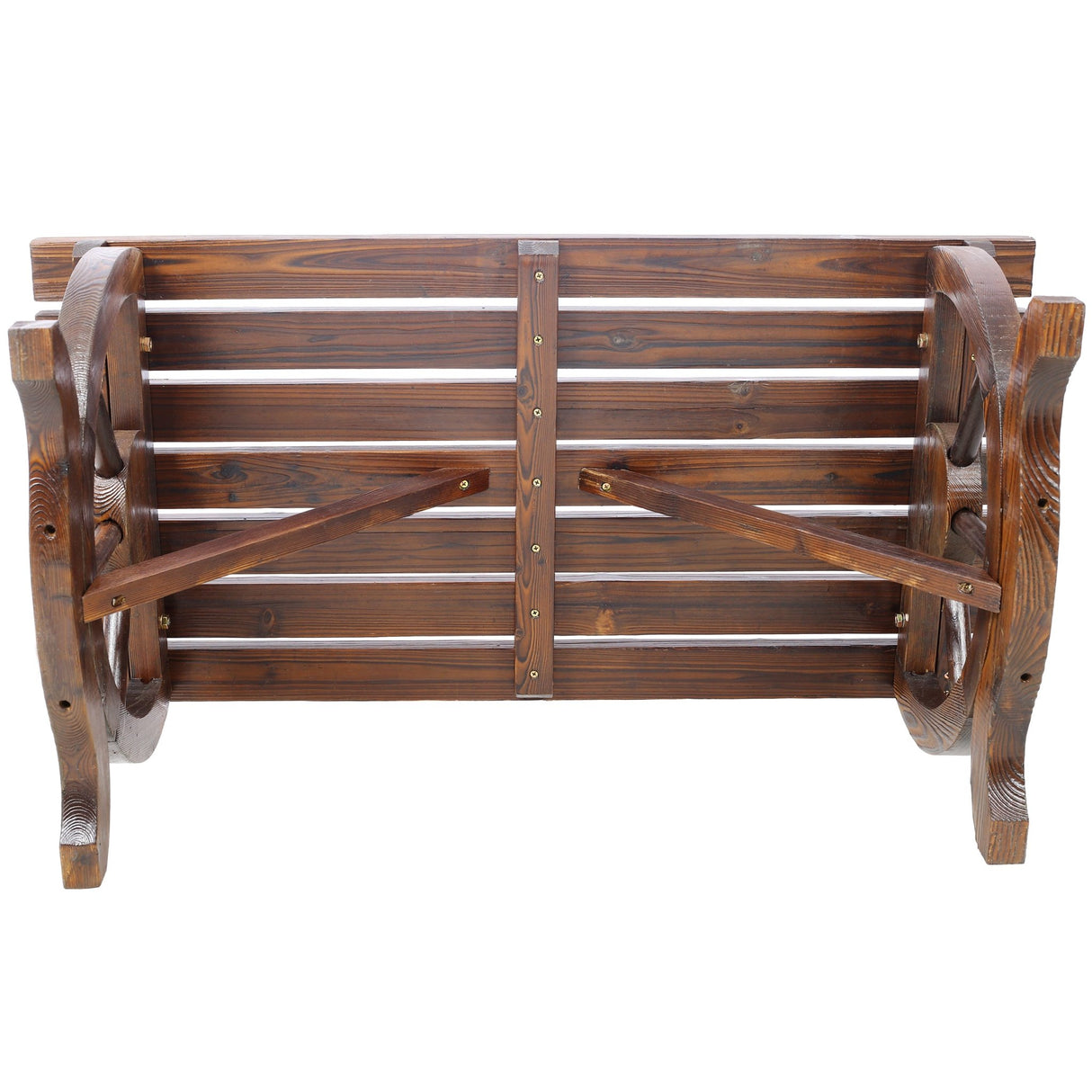 Rustic Wooden Bench with Wagon Wheel Legs 2 People - Fab Heavy Parts