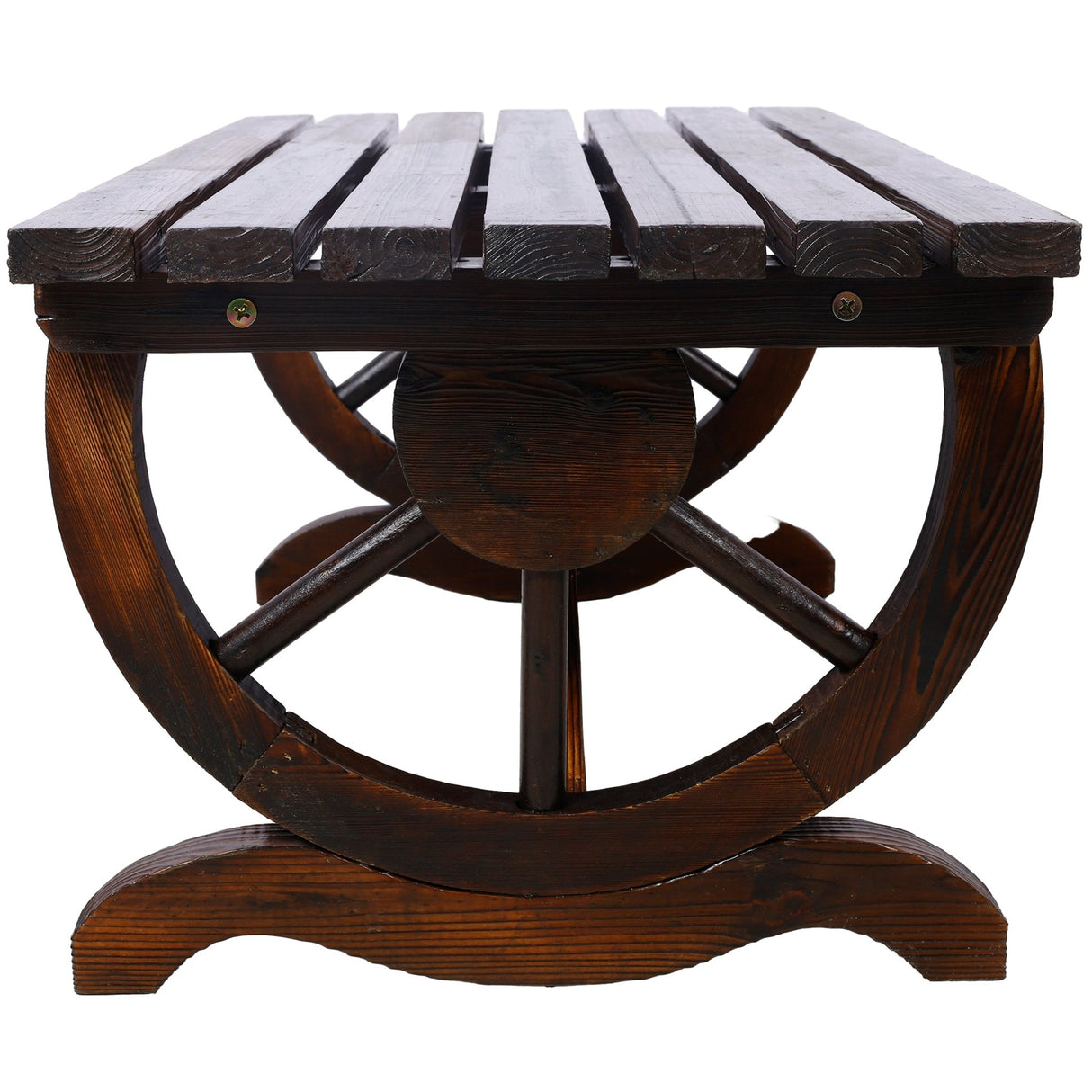 Rustic Wooden Bench with Wagon Wheel Legs 2 People - Fab Heavy Parts
